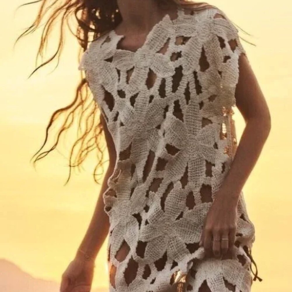 ZARA BEACH COVER-UP CROCHET FLOWER DRESS